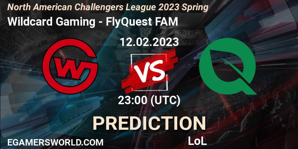 Wildcard Gaming contre FlyQuest FAM : prédiction de match. 12.02.23. LoL, NACL 2023 Spring - Group Stage