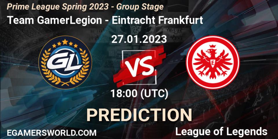 Team GamerLegion contre Eintracht Frankfurt : prédiction de match. 27.01.2023 at 18:00. LoL, Prime League Spring 2023 - Group Stage