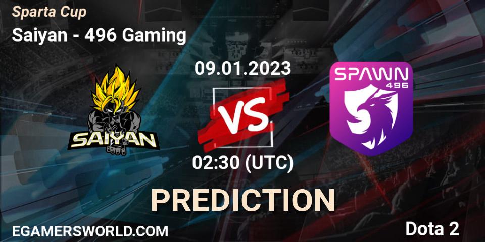 Saiyan contre 496 Gaming : prédiction de match. 12.01.2023 at 08:30. Dota 2, Sparta Cup