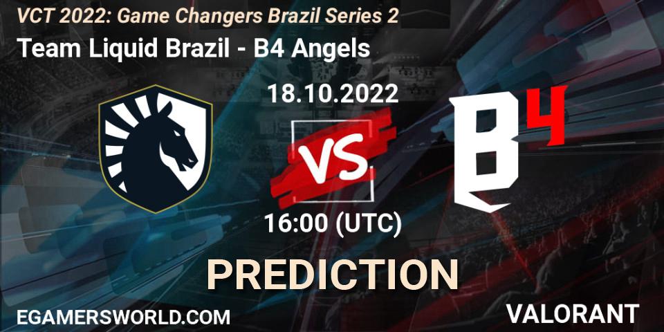 Team Liquid Brazil contre B4 Angels : prédiction de match. 18.10.2022 at 16:20. VALORANT, VCT 2022: Game Changers Brazil Series 2