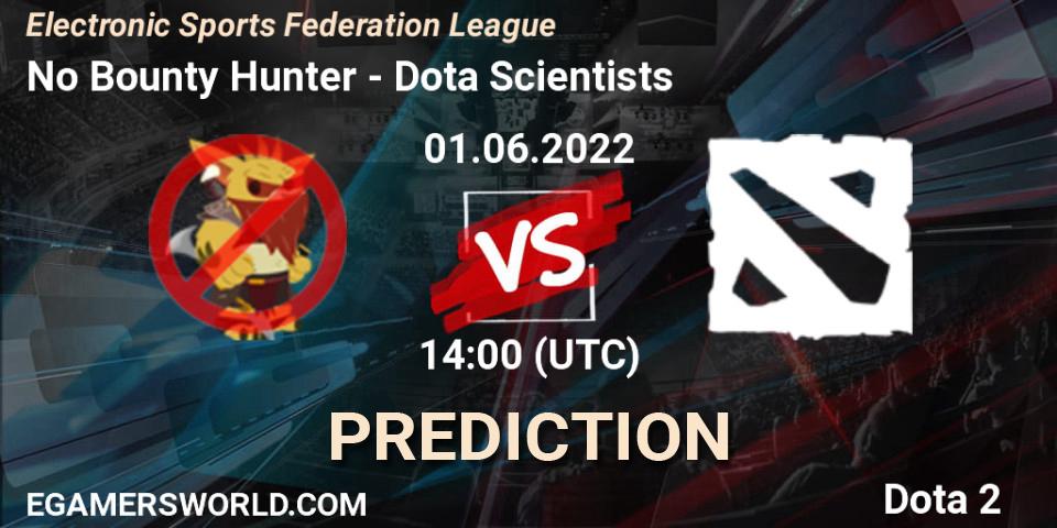 No Bounty Hunter contre Dota Scientists : prédiction de match. 01.06.2022 at 16:15. Dota 2, Electronic Sports Federation League