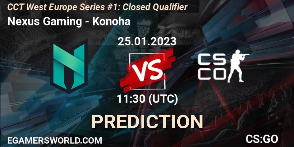 Nexus Gaming contre Konoha : prédiction de match. 25.01.2023 at 11:50. Counter-Strike (CS2), CCT West Europe Series #1: Closed Qualifier