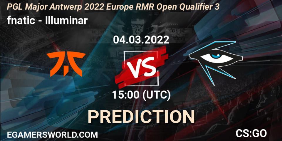 fnatic contre Illuminar : prédiction de match. 04.03.2022 at 15:05. Counter-Strike (CS2), PGL Major Antwerp 2022 Europe RMR Open Qualifier 3