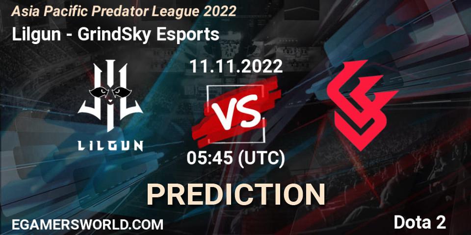 Lilgun contre GrindSky Esports : prédiction de match. 11.11.2022 at 05:35. Dota 2, Asia Pacific Predator League 2022