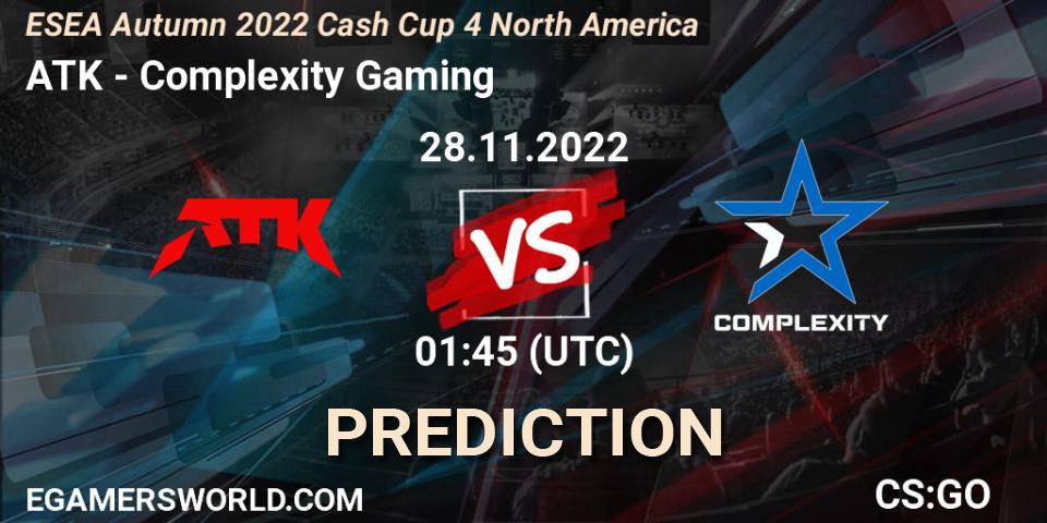 ATK contre Complexity Gaming : prédiction de match. 28.11.22. CS2 (CS:GO), ESEA Cash Cup: North America - Autumn 2022 #4