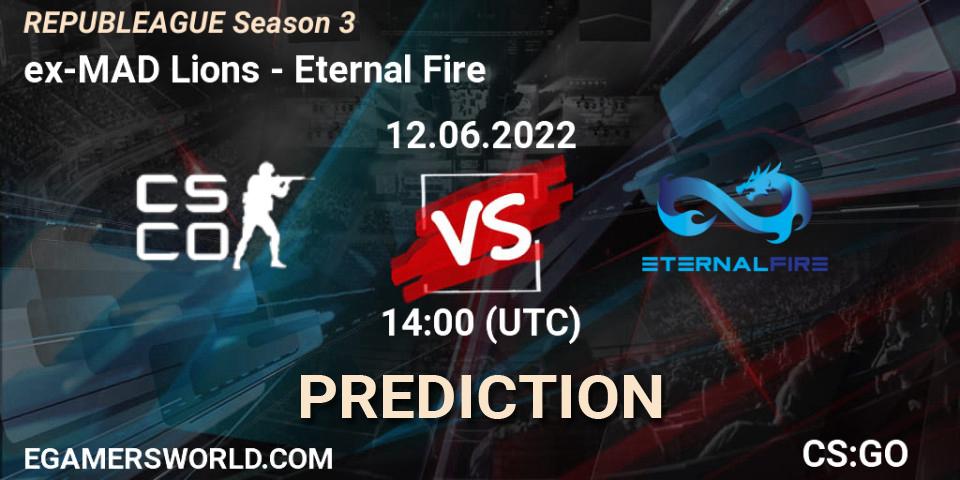 ex-MAD Lions contre Eternal Fire : prédiction de match. 12.06.2022 at 14:00. Counter-Strike (CS2), REPUBLEAGUE Season 3