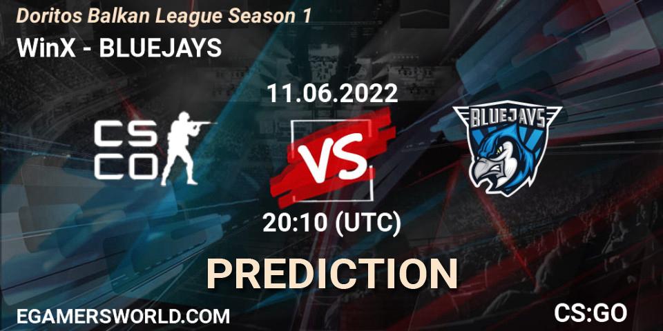 WinX contre BLUEJAYS : prédiction de match. 11.06.2022 at 20:15. Counter-Strike (CS2), Doritos Balkan League Season 1