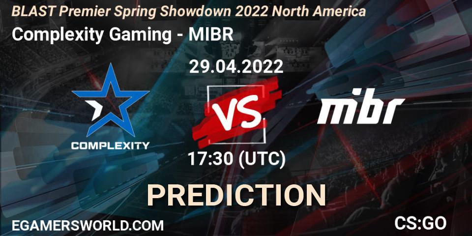 Complexity Gaming contre MIBR : prédiction de match. 29.04.2022 at 18:00. Counter-Strike (CS2), BLAST Premier Spring Showdown 2022 North America