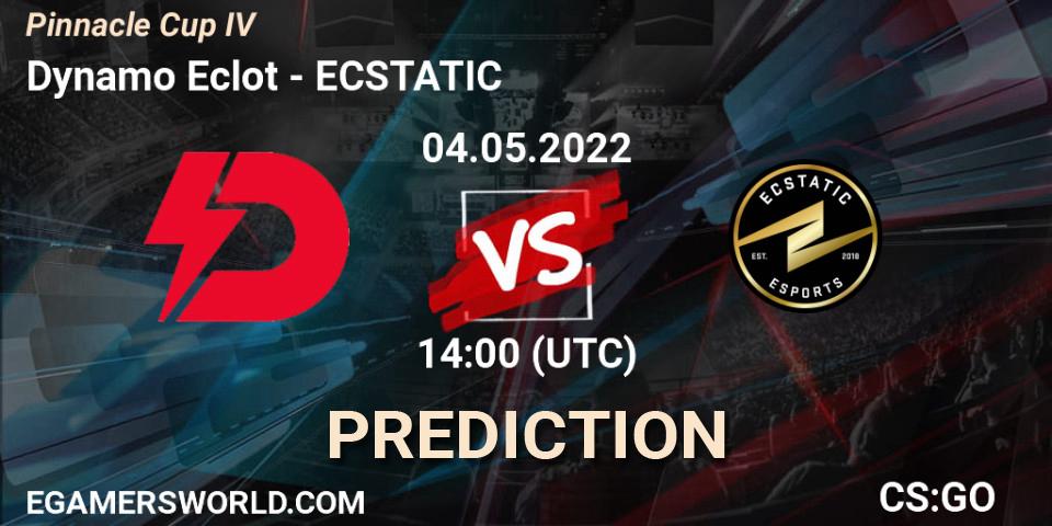 Dynamo Eclot contre ECSTATIC : prédiction de match. 04.05.2022 at 14:00. Counter-Strike (CS2), Pinnacle Cup #4
