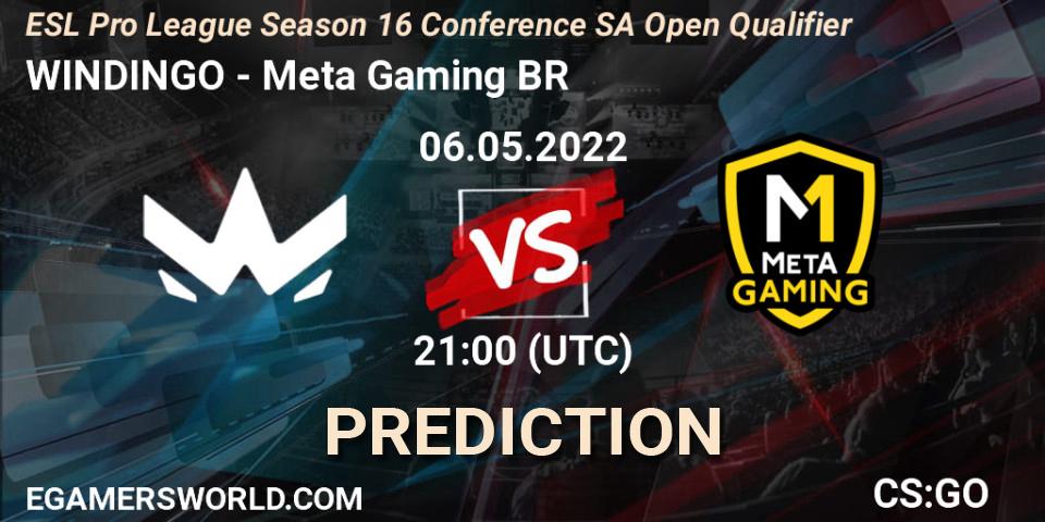 WINDINGO contre Meta Gaming BR : prédiction de match. 06.05.2022 at 21:00. Counter-Strike (CS2), ESL Pro League Season 16 Conference SA Open Qualifier