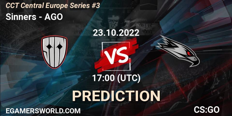 Sinners contre AGO : prédiction de match. 23.10.2022 at 17:00. Counter-Strike (CS2), CCT Central Europe Series #3
