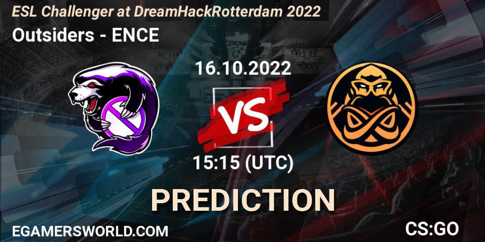 Outsiders contre ENCE : prédiction de match. 16.10.22. CS2 (CS:GO), ESL Challenger at DreamHack Rotterdam 2022