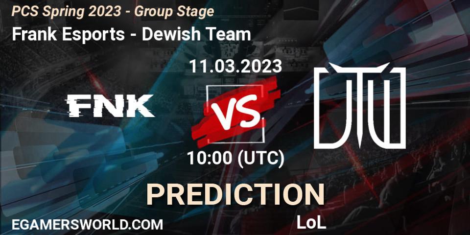 Frank Esports contre Dewish Team : prédiction de match. 18.02.2023 at 11:15. LoL, PCS Spring 2023 - Group Stage