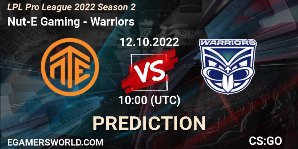 Nut-E Gaming contre Warriors : prédiction de match. 12.10.2022 at 10:00. Counter-Strike (CS2), LPL Pro League 2022 Season 2