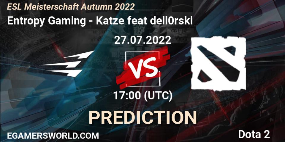 Entropy Gaming contre Katze feat dell0rski : prédiction de match. 27.07.2022 at 17:01. Dota 2, ESL Meisterschaft Autumn 2022