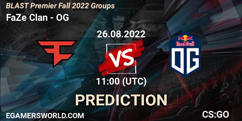FaZe Clan contre OG : prédiction de match. 26.08.2022 at 11:00. Counter-Strike (CS2), BLAST Premier Fall 2022 Groups