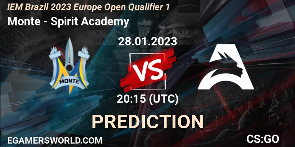 Monte contre Spirit Academy : prédiction de match. 28.01.2023 at 20:15. Counter-Strike (CS2), IEM Brazil Rio 2023 Europe Open Qualifier 1