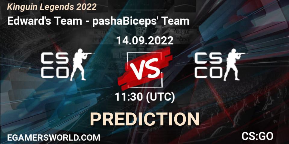 Edward's Team contre pashaBiceps' Team : prédiction de match. 14.09.2022 at 11:30. Counter-Strike (CS2), Kinguin Legends 2022