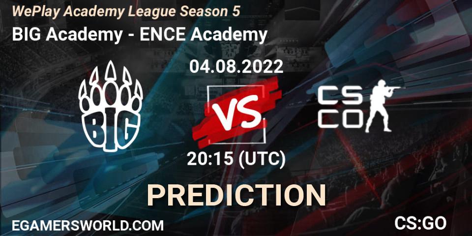 BIG Academy contre ENCE Academy : prédiction de match. 04.08.2022 at 20:15. Counter-Strike (CS2), WePlay Academy League Season 5