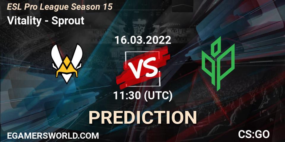 Vitality contre Sprout : prédiction de match. 16.03.2022 at 11:30. Counter-Strike (CS2), ESL Pro League Season 15