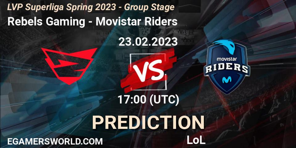 Rebels Gaming contre Movistar Riders : prédiction de match. 23.02.2023 at 20:00. LoL, LVP Superliga Spring 2023 - Group Stage