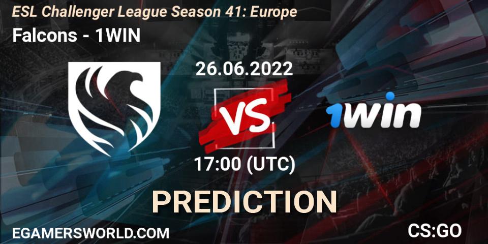 Falcons contre 1WIN : prédiction de match. 26.06.2022 at 17:00. Counter-Strike (CS2), ESL Challenger League Season 41: Europe
