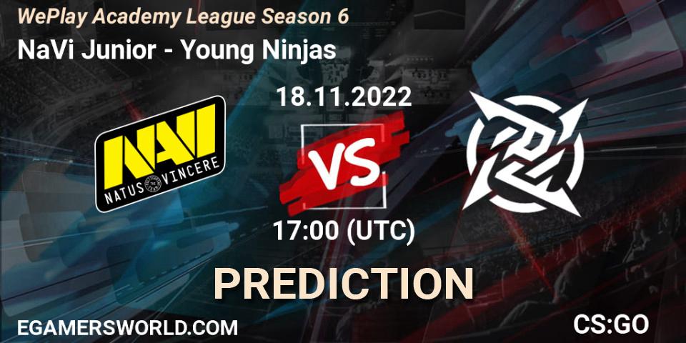 NaVi Junior contre Young Ninjas : prédiction de match. 19.11.2022 at 11:00. Counter-Strike (CS2), WePlay Academy League Season 6