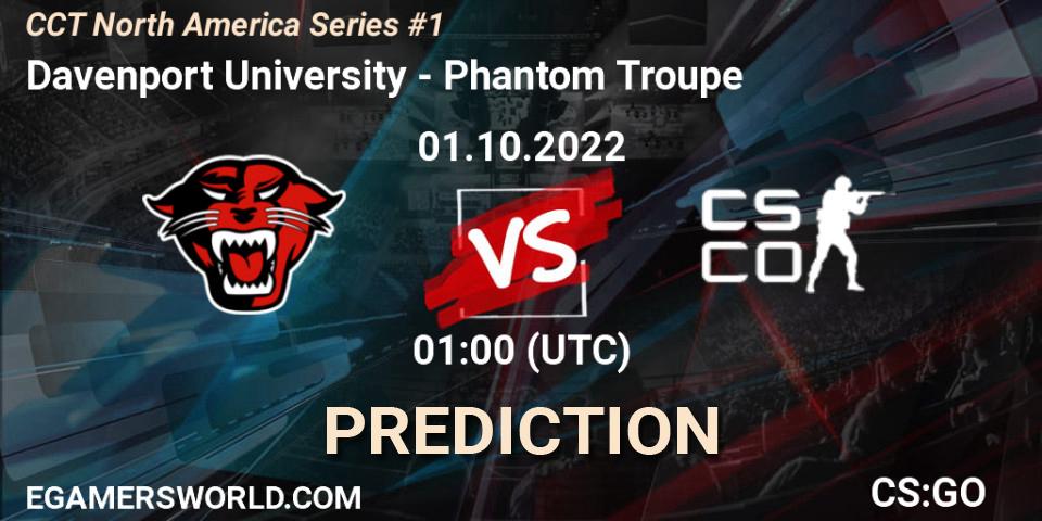Davenport University contre Phantom Troupe : prédiction de match. 01.10.2022 at 01:00. Counter-Strike (CS2), CCT North America Series #1