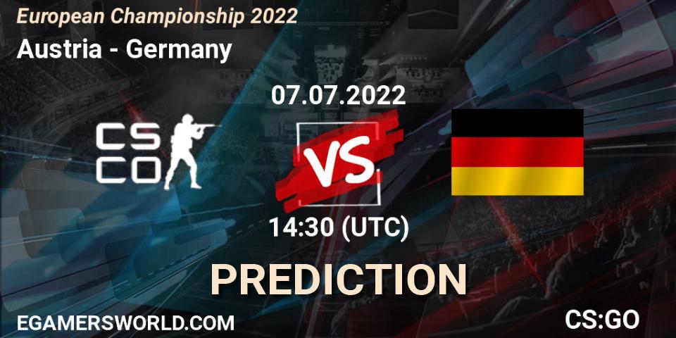 Austria contre Germany : prédiction de match. 07.07.2022 at 14:30. Counter-Strike (CS2), European Championship 2022