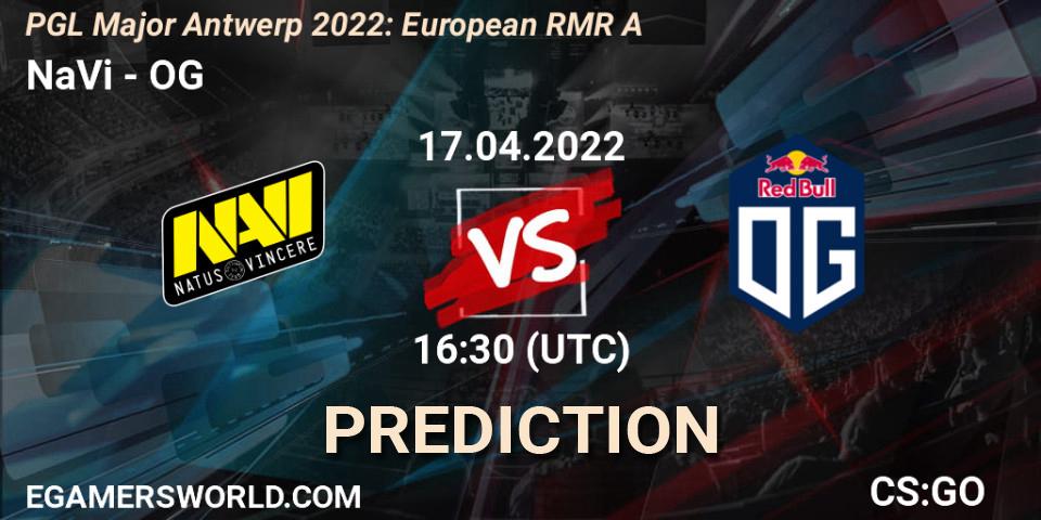 NaVi contre OG : prédiction de match. 17.04.2022 at 16:15. Counter-Strike (CS2), PGL Major Antwerp 2022: European RMR A
