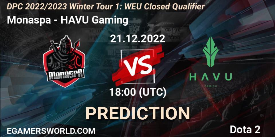 Monaspa contre HAVU Gaming : prédiction de match. 21.12.22. Dota 2, DPC 2022/2023 Winter Tour 1: WEU Closed Qualifier