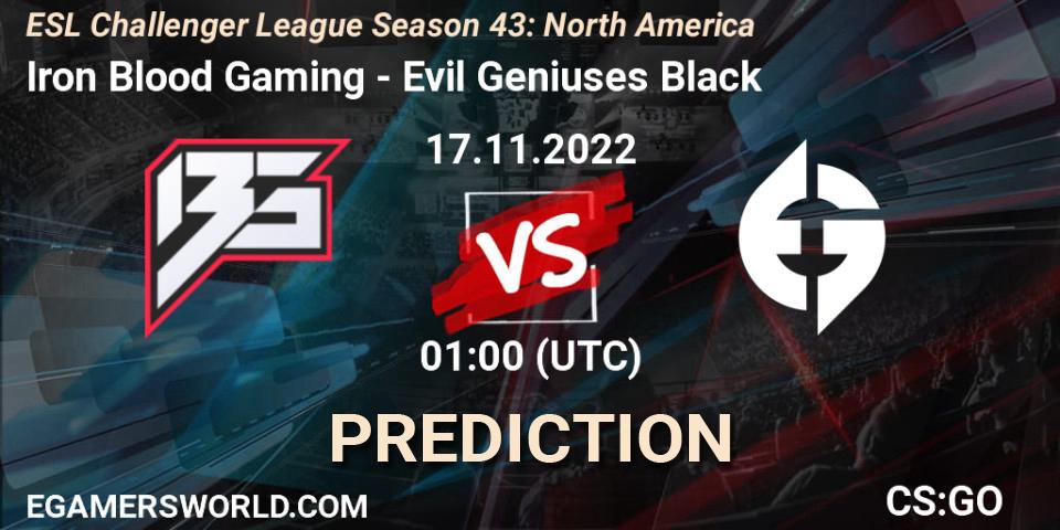 Iron Blood Gaming contre Evil Geniuses Black : prédiction de match. 29.11.22. CS2 (CS:GO), ESL Challenger League Season 43: North America