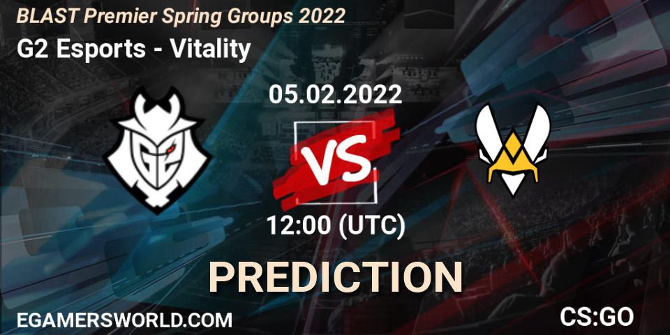 G2 Esports contre Vitality : prédiction de match. 05.02.2022 at 12:15. Counter-Strike (CS2), BLAST Premier Spring Groups 2022