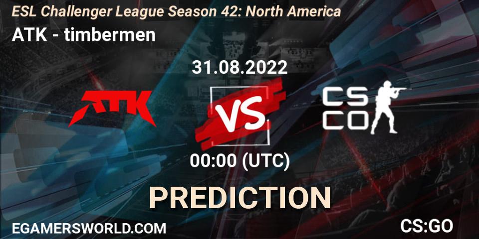 ATK contre timbermen : prédiction de match. 31.08.2022 at 00:00. Counter-Strike (CS2), ESL Challenger League Season 42: North America
