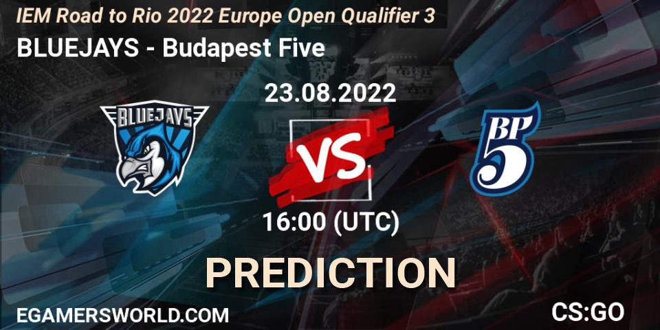BLUEJAYS contre Budapest Five : prédiction de match. 23.08.2022 at 16:05. Counter-Strike (CS2), IEM Road to Rio 2022 Europe Open Qualifier 3