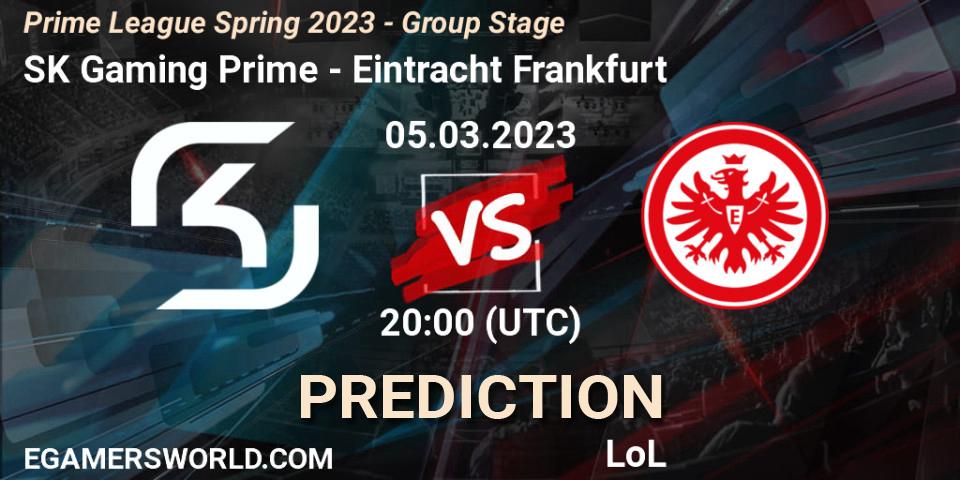 SK Gaming Prime contre Eintracht Frankfurt : prédiction de match. 05.03.2023 at 17:00. LoL, Prime League Spring 2023 - Group Stage