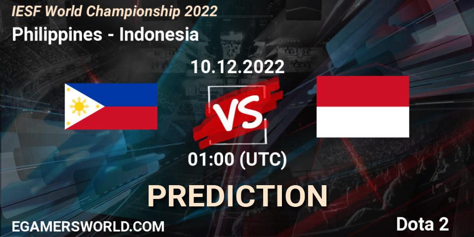 Philippines contre Indonesia : prédiction de match. 10.12.2022 at 01:26. Dota 2, IESF World Championship 2022 