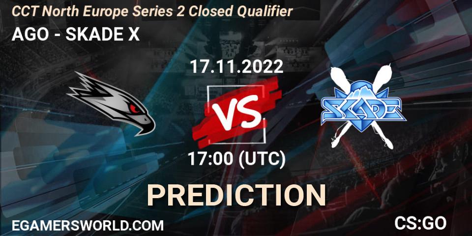 AGO contre SKADE X : prédiction de match. 17.11.2022 at 17:10. Counter-Strike (CS2), CCT North Europe Series 2 Closed Qualifier