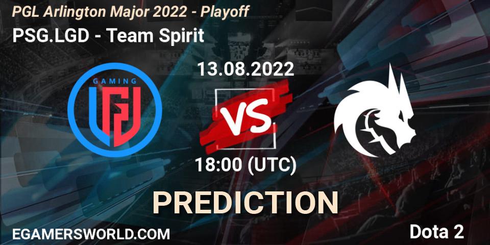 PSG.LGD contre Team Spirit : prédiction de match. 13.08.2022 at 19:14. Dota 2, PGL Arlington Major 2022 - Playoff