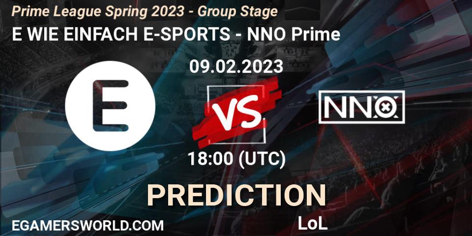 E WIE EINFACH E-SPORTS contre NNO Prime : prédiction de match. 09.02.23. LoL, Prime League Spring 2023 - Group Stage