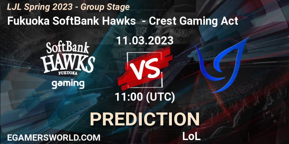 Fukuoka SoftBank Hawks contre Crest Gaming Act : prédiction de match. 11.03.23. LoL, LJL Spring 2023 - Group Stage