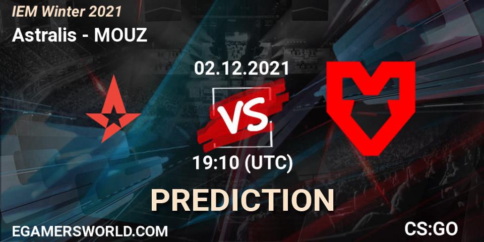 Astralis contre MOUZ : prédiction de match. 02.12.2021 at 18:20. Counter-Strike (CS2), IEM Winter 2021