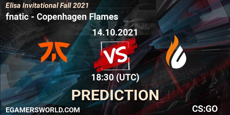 fnatic contre Copenhagen Flames : prédiction de match. 14.10.2021 at 18:50. Counter-Strike (CS2), Elisa Invitational Fall 2021