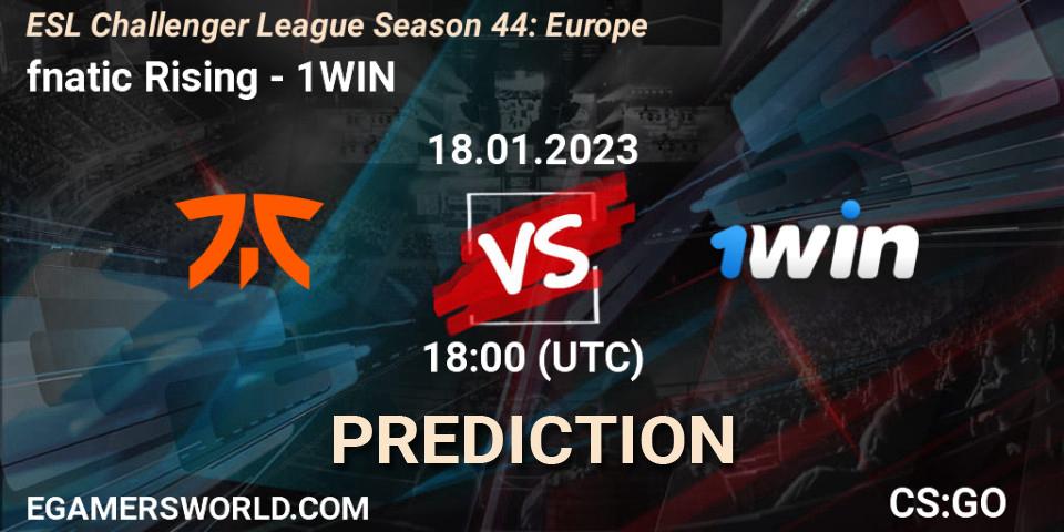 fnatic Rising contre 1WIN : prédiction de match. 18.01.2023 at 18:00. Counter-Strike (CS2), ESL Challenger League Season 44: Europe