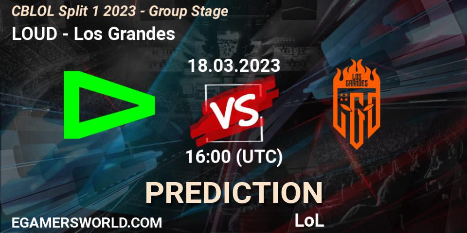 LOUD contre Los Grandes : prédiction de match. 18.03.2023 at 16:00. LoL, CBLOL Split 1 2023 - Group Stage