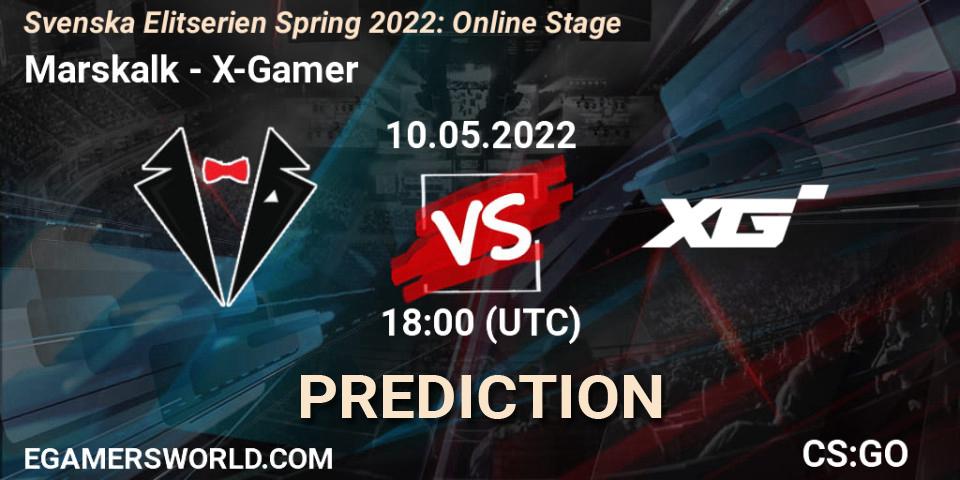 Marskalk contre X-Gamer : prédiction de match. 10.05.2022 at 18:00. Counter-Strike (CS2), Svenska Elitserien Spring 2022: Online Stage