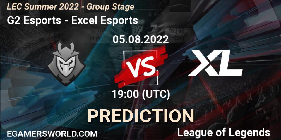 G2 Esports contre Excel Esports : prédiction de match. 05.08.2022 at 20:00. LoL, LEC Summer 2022 - Group Stage