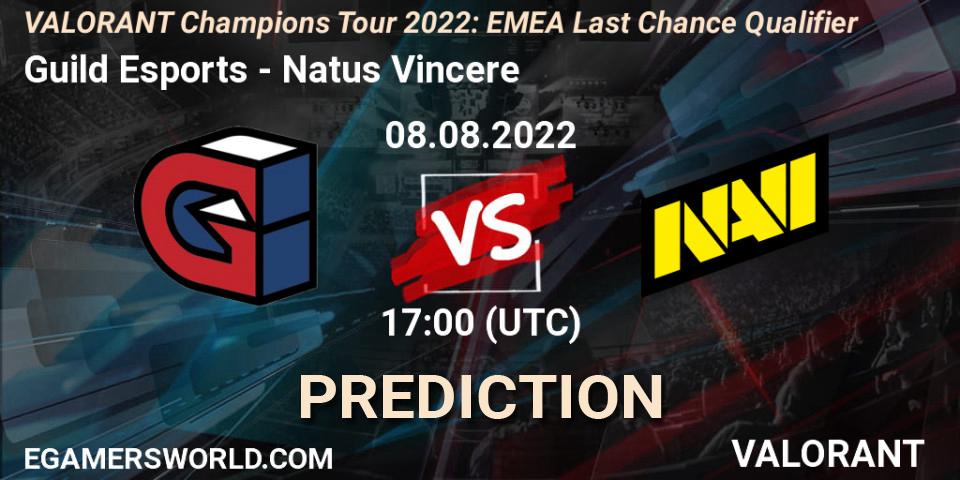 Guild Esports contre Natus Vincere : prédiction de match. 08.08.2022 at 16:15. VALORANT, VCT 2022: EMEA Last Chance Qualifier