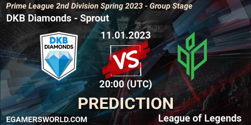 DKB Diamonds contre Sprout : prédiction de match. 11.01.2023 at 20:00. LoL, Prime League 2nd Division Spring 2023 - Group Stage