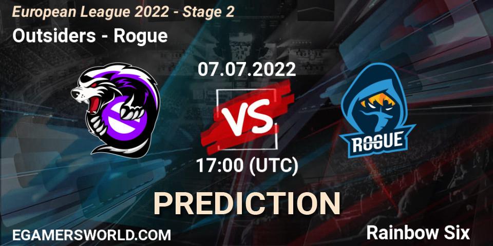 Outsiders contre Rogue : prédiction de match. 07.07.2022 at 17:00. Rainbow Six, European League 2022 - Stage 2